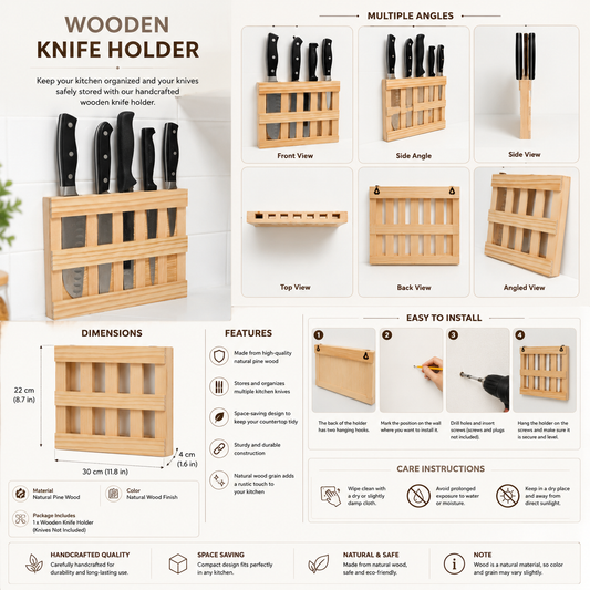 Wooden Knife Holder –  Space-Saving Kitchen Organizer